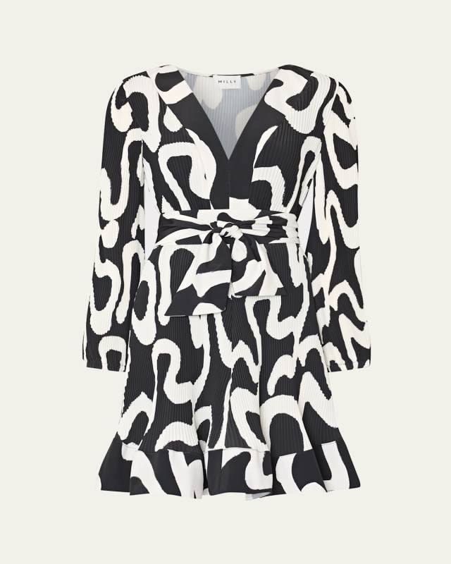 Liv Pleated Ink Swirl Mini Dress